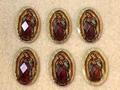 **INVENTORY SALE-LOT OF 6 VIRGIN MARY FACETED CRYSTAL DOME CAMEOS (30X20MM)-NEW - Image 1 of 4