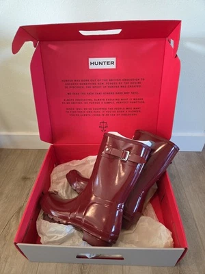 Iconic Hunter Original Short Gloss Rain Boot for Women, Size 9 Fall Red EUC BOX - Image 1 of 4