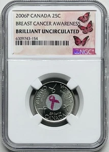 2006 P CANADA QUARTER NGC BRILLIANT UNC BREAST CANCER AWARENESS PINK RIBBON - Picture 1 of 4