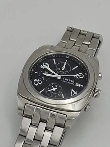 PULSAR by SEIKO 7T62-X070 Chronograph Alarm Men's Watch Black Dial RunsGreat39mm - Picture 1 of 11