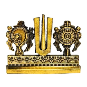 Shankh Chakra Namah Supporto per Cruscotto Auto/Casa/Tempio (Colore Ottone) - Foto 1 di 4