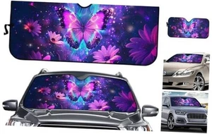 Print Car Sun Shade for Windshield, Auto Windshield Sunshade Purple Butterfly - Picture 1 of 6
