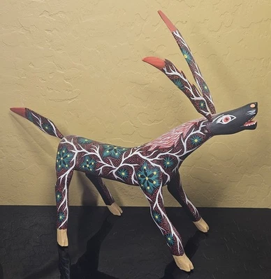 Oaxacan Alebrije Deer Wood Carving Rafael Mendoza T Hand Painted Folk Art Mexico - Image 1 of 4