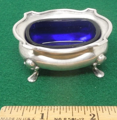 Mappin & Webb Ltd, Sterling Silver Salt Cellar, Cobalt Glass Liner, Hallmarks - Image 1 of 4