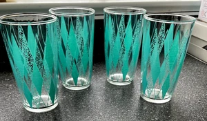 4 gafas Highball MCM Hazel Atlas Aqua Atomic Diamond de colección - Imagen 1 de 5