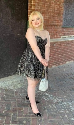 Stunning Gianni Bini Black Silver Glitter Strapless Corset Mini Dress Size 11 - Image 1 of 4