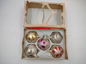 VTG Box of 5 Hand Decorated Mouth Blown Glass Brazil Christmas Ornament - Picture 1 of 12