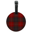 Plaid Red Gray Grey Pattern Round Leather Luggage Card Suitcase Carry-On ID Tag