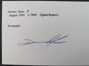 2001 Ogden Raptors: Dane Artman, SIGNED 3x5 Card - Picture 1 of 1