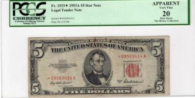1953a $5.00 Star Legal Tender Fr. 1533* Very Fine 20 Apparent PCGS - Image 1 of 2
