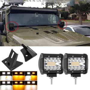 AUXBEAM 4" Strobe LED Light+A-Pillar Mount Bracket For 07-17 Jeep Wrangler JK - Bild 1 von 12