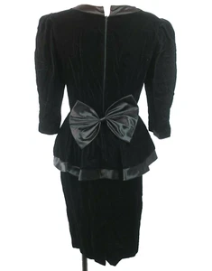 80s VTG Kwai Velvet Prom Dress Peplum Bows Party Ruffle Satin Trim sz 8 ILGWU - Picture 1 of 11