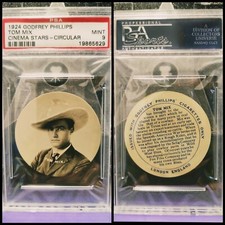 ⭐ 1924 Godfrey Phillips Cinema Stars Circular Tom Mix PSA 9 Westerns