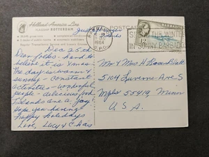Ship SS ROTTERDAM, HOLLAND AMERICA Line Naval Cover 1964 Postcard BARBADOS - Picture 1 of 2