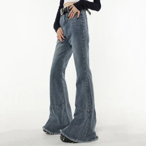 Women Wide Leg Flared Bell Bottoms Jeans Long Pants Trousers High Waist Straight - Picture 1 of 9