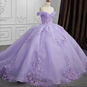 Light Purple Quinceanera Dresses Party Sweet 15 16 3D Flowers XV Ball Gowns - Picture 1 of 14