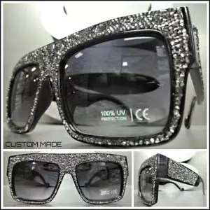 GAFAS DE SOL modernas retro de gran tamaño con marco negro grande cristales de hematita hechas a mano! - Imagen 1 de 8