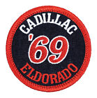 1969 Cadillac Eldorado Embroidered Patch - Blue Denim/Red Iron-On Sew-On Hat Bag
