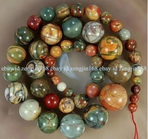 Natural 6-14mm Multicolor Picasso Jasper Round Gemstone Beads Necklace 18" AAA+ - Picture 1 of 12