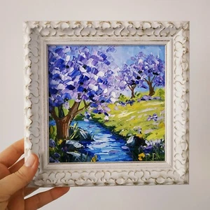 Jacaranda Original Painting California Flowering Tree Impasto Oil Painting 6x6 - Picture 1 of 5