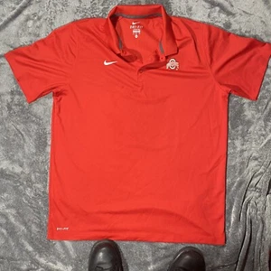 Nike Ohio State Polo Shirt Mens Short Sleeve Dri Fit Polyester Red Golf XL - Picture 1 of 9