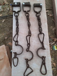 OLD VINTAGE HAND FORGED HORSE LEG IRON CHAIN ANIMALS SHACKLES - SET OF 3 - Picture 1 of 13