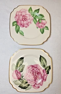 Syracuse China Camellia & Rose Square Salad Plates 8" Floral Onondaga Pottery - Picture 1 of 6