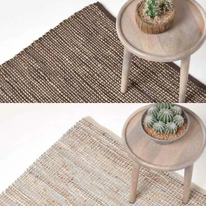 Madras Leather Hemp Rugs for Living Rooms, Brown, Natural - Picture 1 of 20