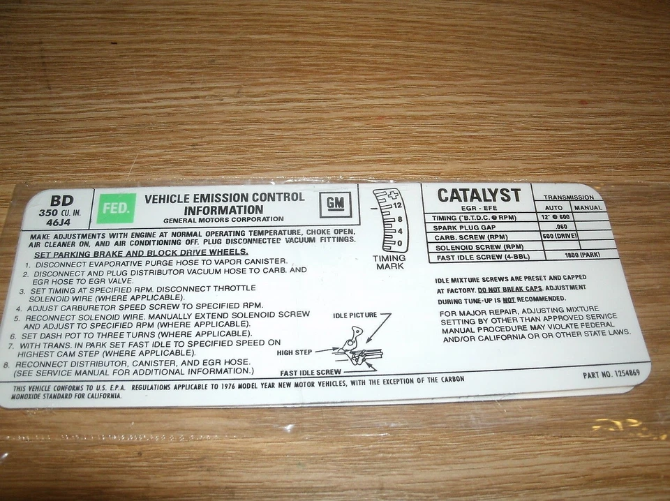 1976 PONTIAC FIREBIRD GRAND AM PRIX LEMANS SAFARI 350 4BBL ENG EMISSIONS DECAL - Image 1 of 1