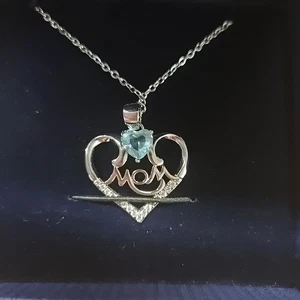 März Geburtsstein 925 Sterling Silber "Mama" Herz Halskette mit CZ Stein  - Bild 1 von 6