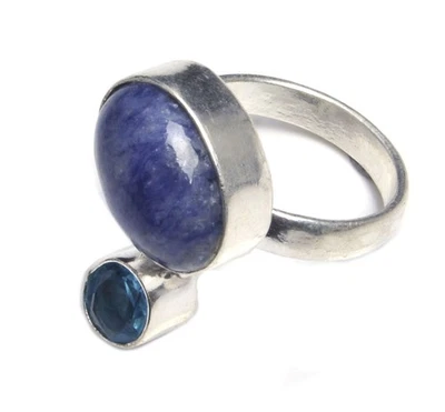 Birthstone Jewelry Lapis Lazuli Blue Topaz Quartz Handmade Ring Size 6 E603 - Image 1 of 4