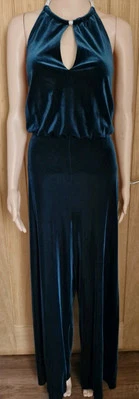 Nwt Green diamante halterneck velvet wide leg jumpsuit size 16 - Image 1 of 4