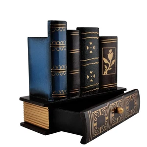 Vintage Book Pen Holder Retro Pen Desk Organizer with Drawer Wooden Fake Book... - Picture 1 of 8