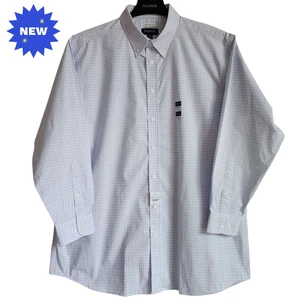 18 34/35 Dress Shirt White Blue Purple Check Traditional Fit Jos A Bank Opened - Picture 1 of 24