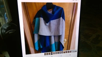 Capa de lana - Talla única - Tweed verde azulado/blanco Foto 1 de 3