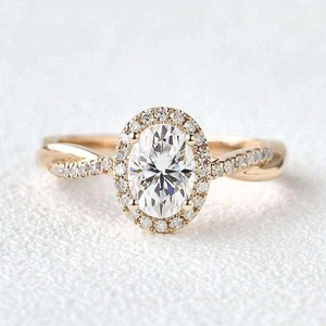 2.20Ct Oval Cut Moissanite Halo Anniversary Women's Ring In Solid 14K Rose Gold - Picture 1 of 6