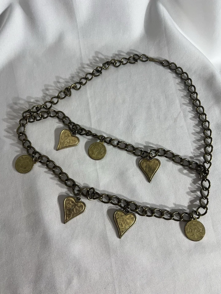 Винтажный 35-дюймовый латунный металлический монетный ремень - Изображение 1 из 4