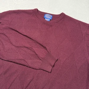 Pendleton Sweater Mens XL Burgundy Merino Wool Argyle Crewneck Made in Japan - Picture 1 of 9