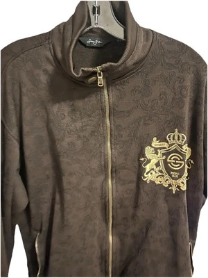Chaqueta Y2K Sean John Para Hombres Marrón/Dorado Poliéster Cremallera Completa Sombra Paisley hip-hop Foto 1 de 4