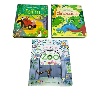 Usborne Peek Inside Lot of 3 Pop Up Books Farm Zoo Dinosaurs Hardcover 2013-15 - Picture 1 of 23