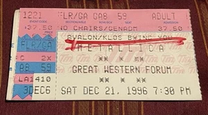 Metallica 21.12.96 Great Western Forum Konzert Ticket Stub - Bild 1 von 2