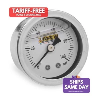 Earls 100187ERL, Manómetro de Presión 100Psi Lleno de Líquido Rendimiento Piezas de Carreras Foto 1 de 4