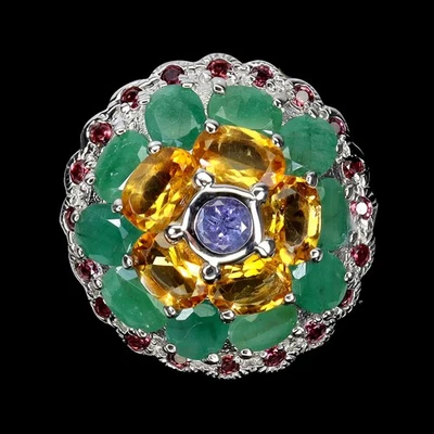 925 Sterling Silver Ring Oval Citrine Emerald Tanzanite Gemstone Jewelry Size 8. Foto 1 de 4