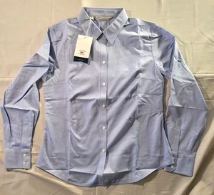 NUEVO CON ETIQUETAS Camisa Cutter & Buck Mujer Manga Larga Azul Claro Ajustada Preppy Abotonada - Imagen 1 de 10