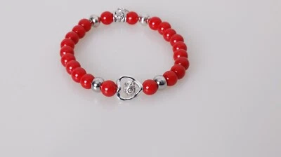Moderna Pulsera cuentas de Coral Rojo y Acero Inoxidable Regalo Para Mujeres  Foto 1 de 3