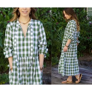 LJC Designs Talla S Bellagio Algodón Verde Guinga Cuadros Midi NUEVO Vestido Pullover - Imagen 1 de 9