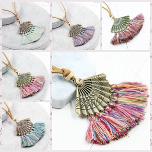 Retro Mujeres Marrón Bohemio Ventilador Forma Ventilador Algodón Borlas Dije Collar Hágalo usted mismo - Imagen 1 de 20