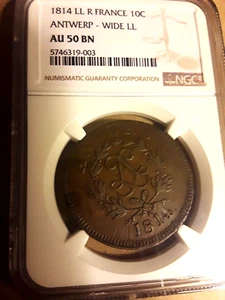 Historic 1814 France Antwerp NGC AU50 10 Centime - Picture 1 of 4