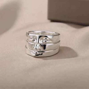New 3 Ring David Eye Rings Women Silver Plated Eye Face Finger Ring & Gift added - Picture 1 of 2