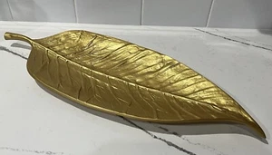 Large Metal Gold Leaf Trinket Dish/Tray 19.5” - Picture 1 of 7